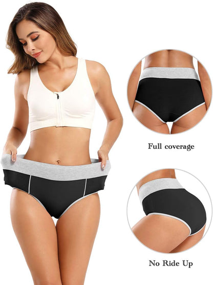 Women's High Waist Cotton Briefs - Soft, Breathable Full Coverage Underwear for Postpartum Comfort