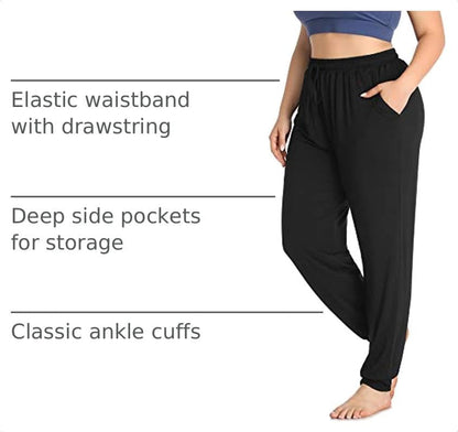 Women's Plus Size Casual Lounge Yoga Pants - Comfortable Relaxed Joggers with Drawstring and Pockets