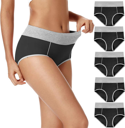 Women's High Waist Cotton Briefs - Soft, Breathable Full Coverage Underwear for Postpartum Comfort